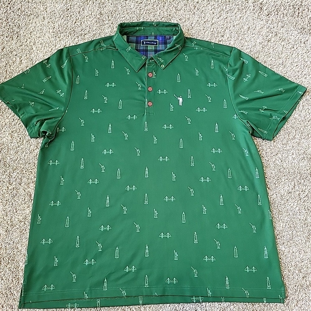 William Murray Golf Shirt Mens XXL Green Tis The Season Print Performance Polo